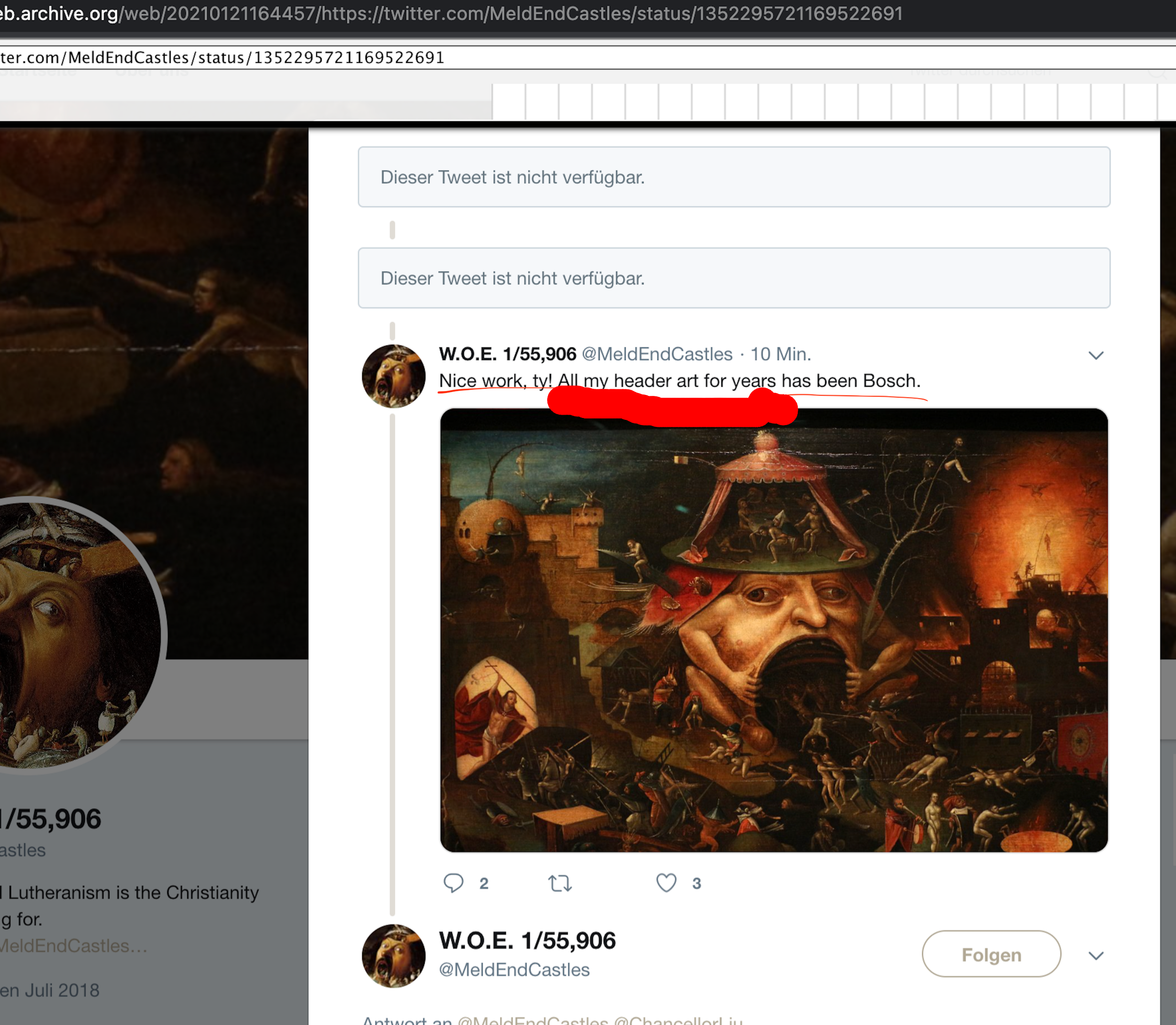 Woe saying that "all my header art for years has been Bosch." Below is an image of Christ in Limbo, painting by Bosch follower. Same painting is used in the HermannBillung and est1608 images.